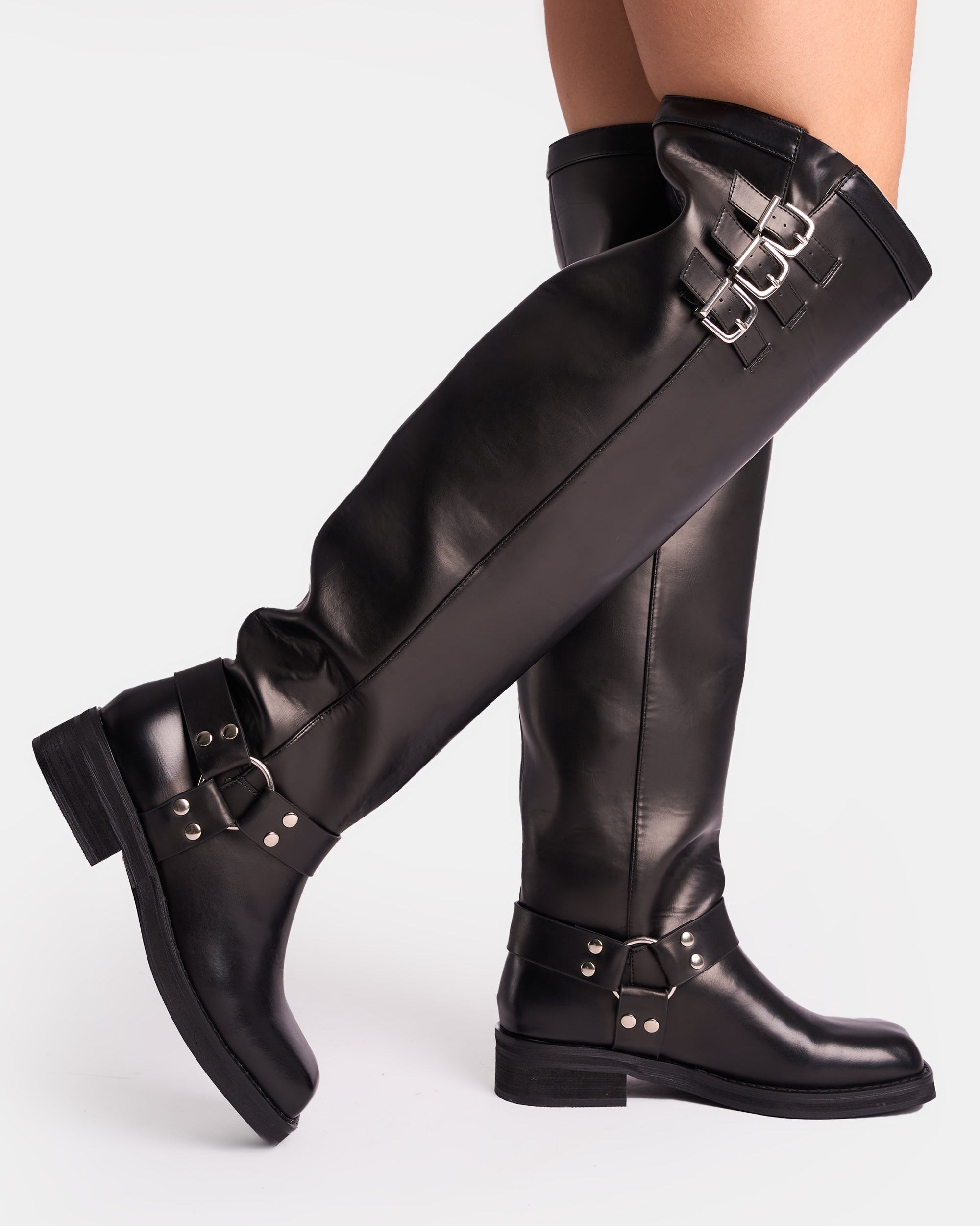 Sagittarius Vintage Black Buckle Detail Over The Knee Boots