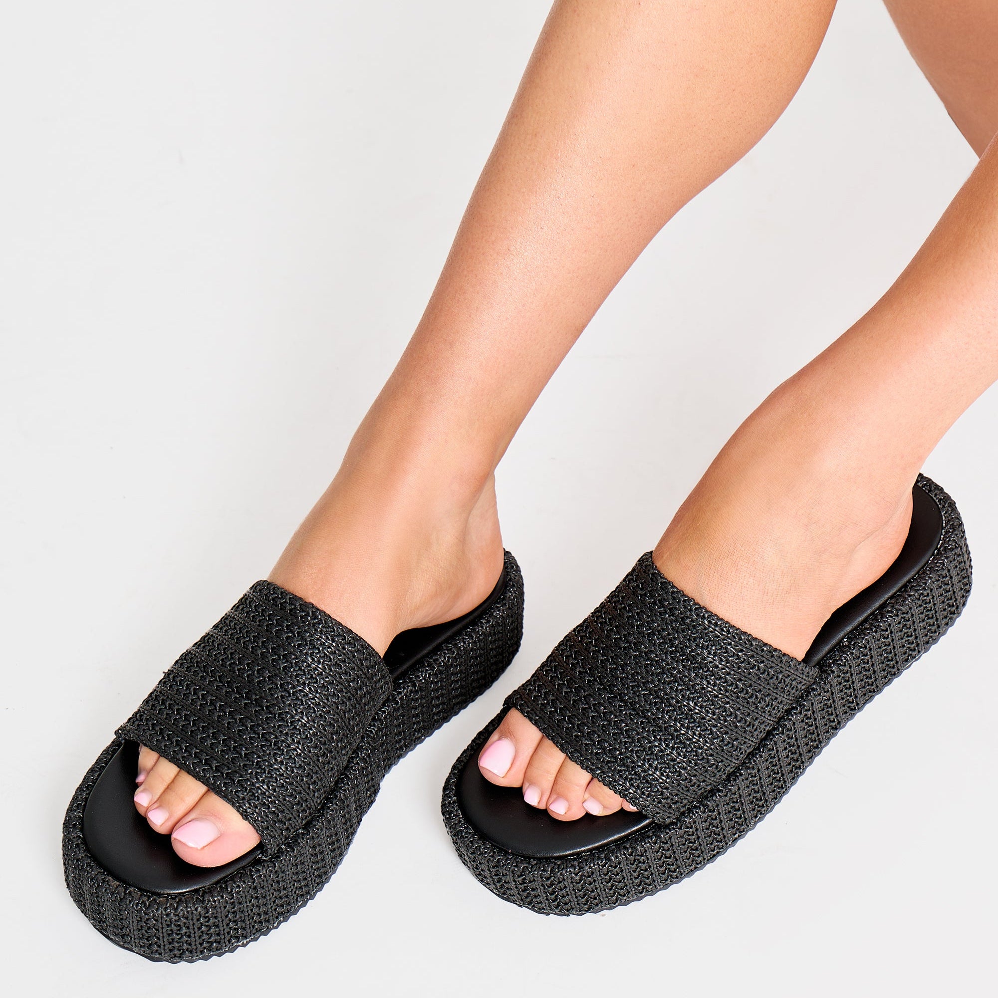 Sangria Black Woven Flatform Sandals