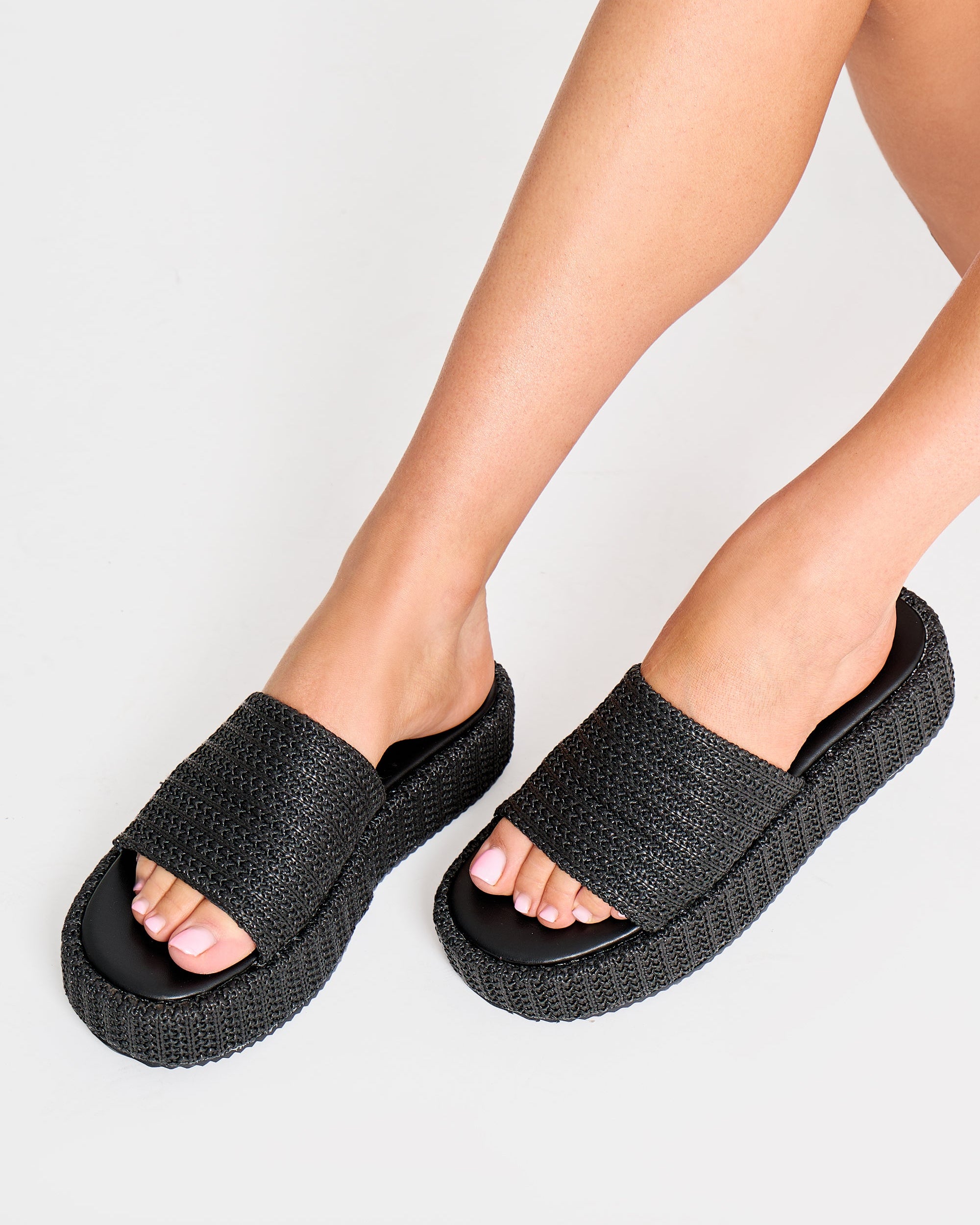 Sangria Black Woven Flatform Sandals