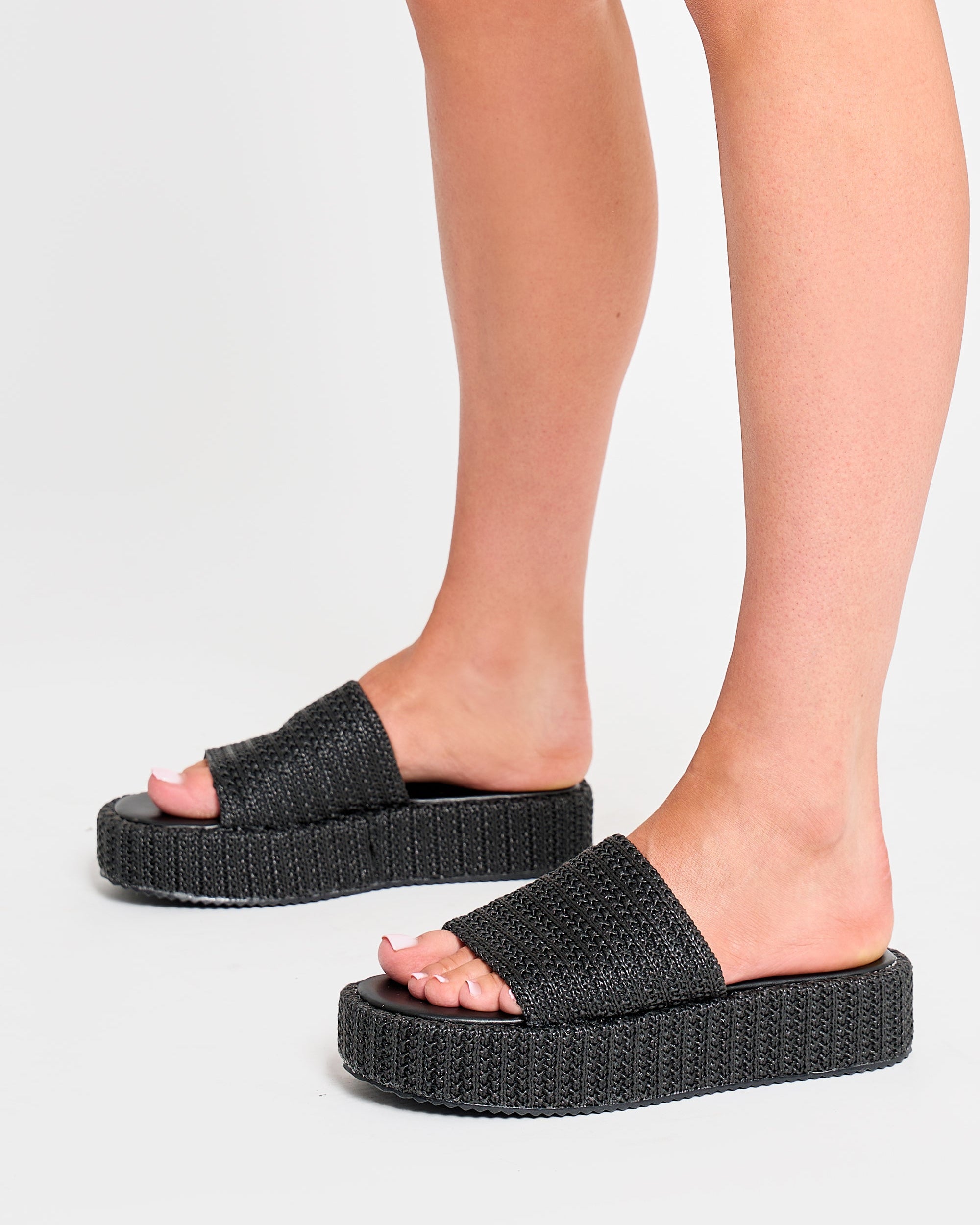 Sangria Black Woven Flatform Sandals