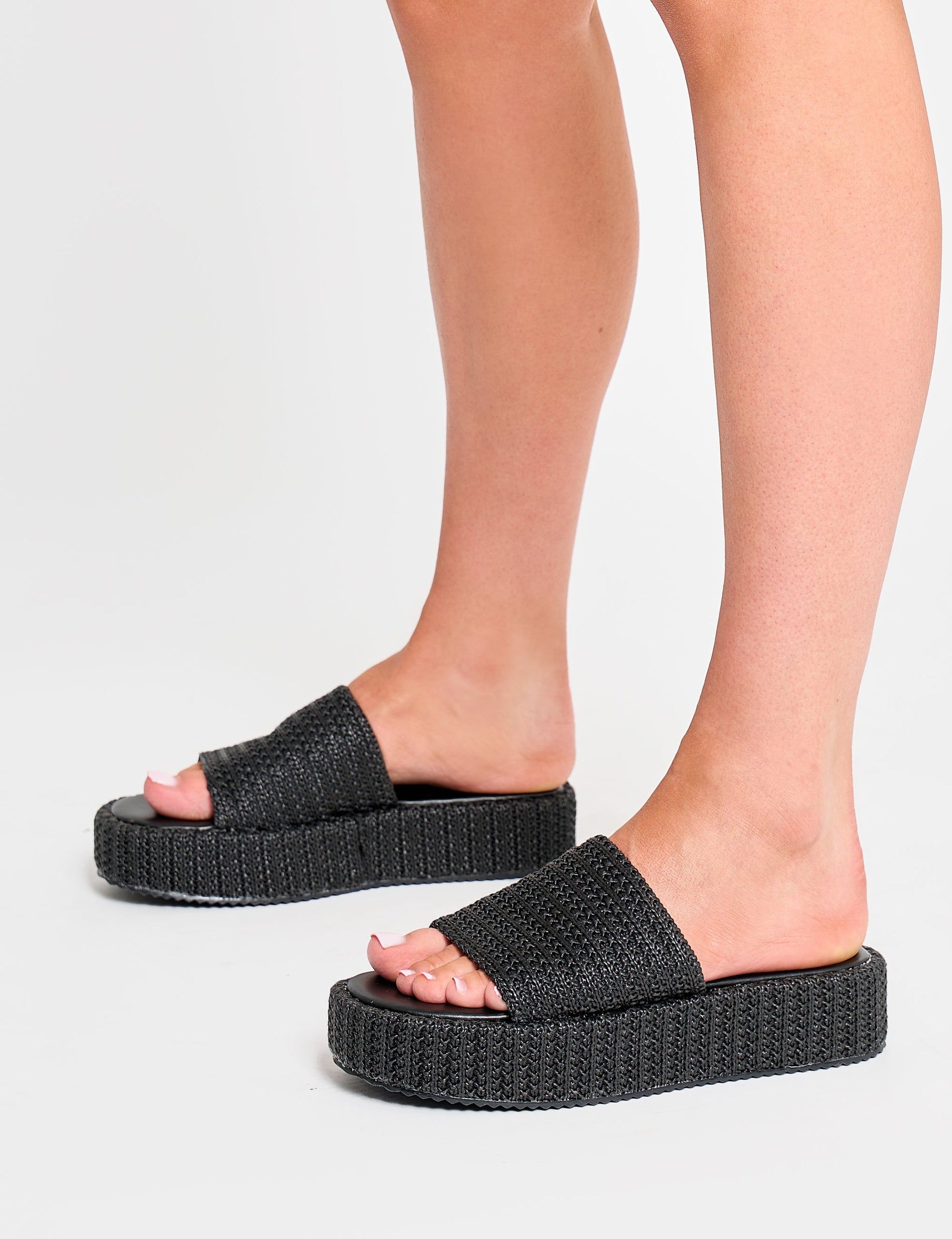 Sangria Black Woven Flatform Sandals