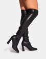 Showoff Black Pu Block Heel Over the Knee Boot