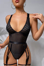 Plus Size Striped Mesh Garter Teddy