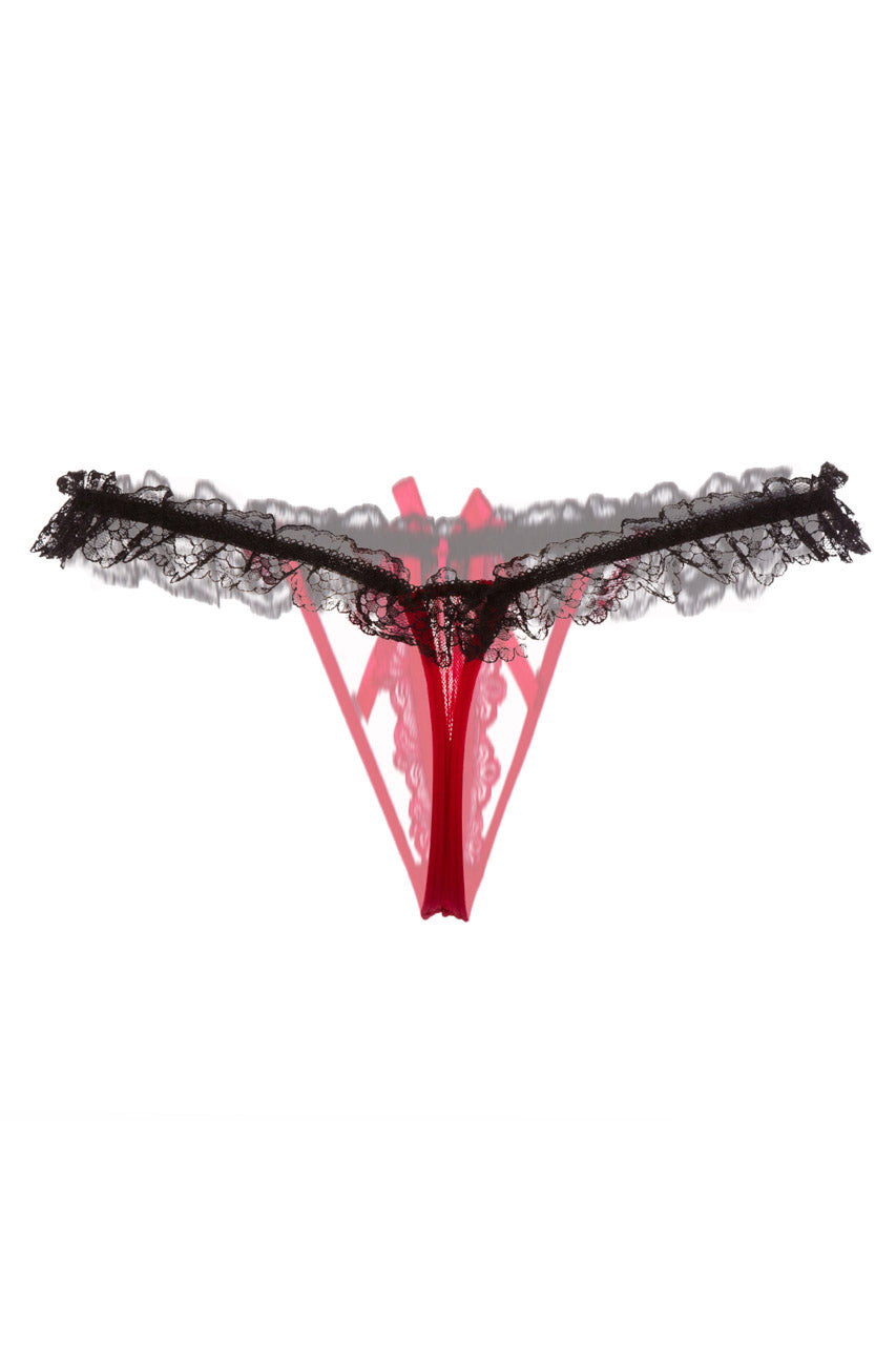 Flirty Ruffled Crotchless Pearl Thong