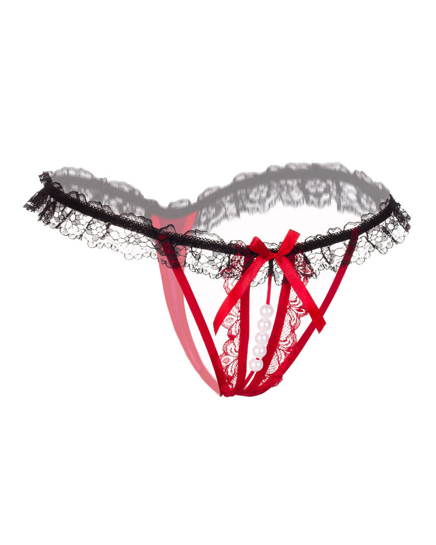 Flirty Ruffled Crotchless Pearl Thong
