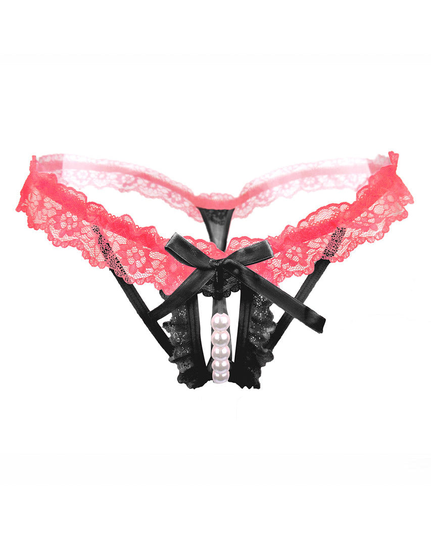 Flirty Ruffled Crotchless Pearl Thong