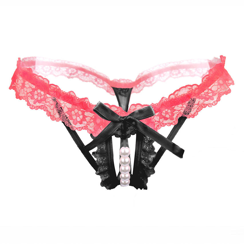 Flirty Ruffled Crotchless Pearl Thong