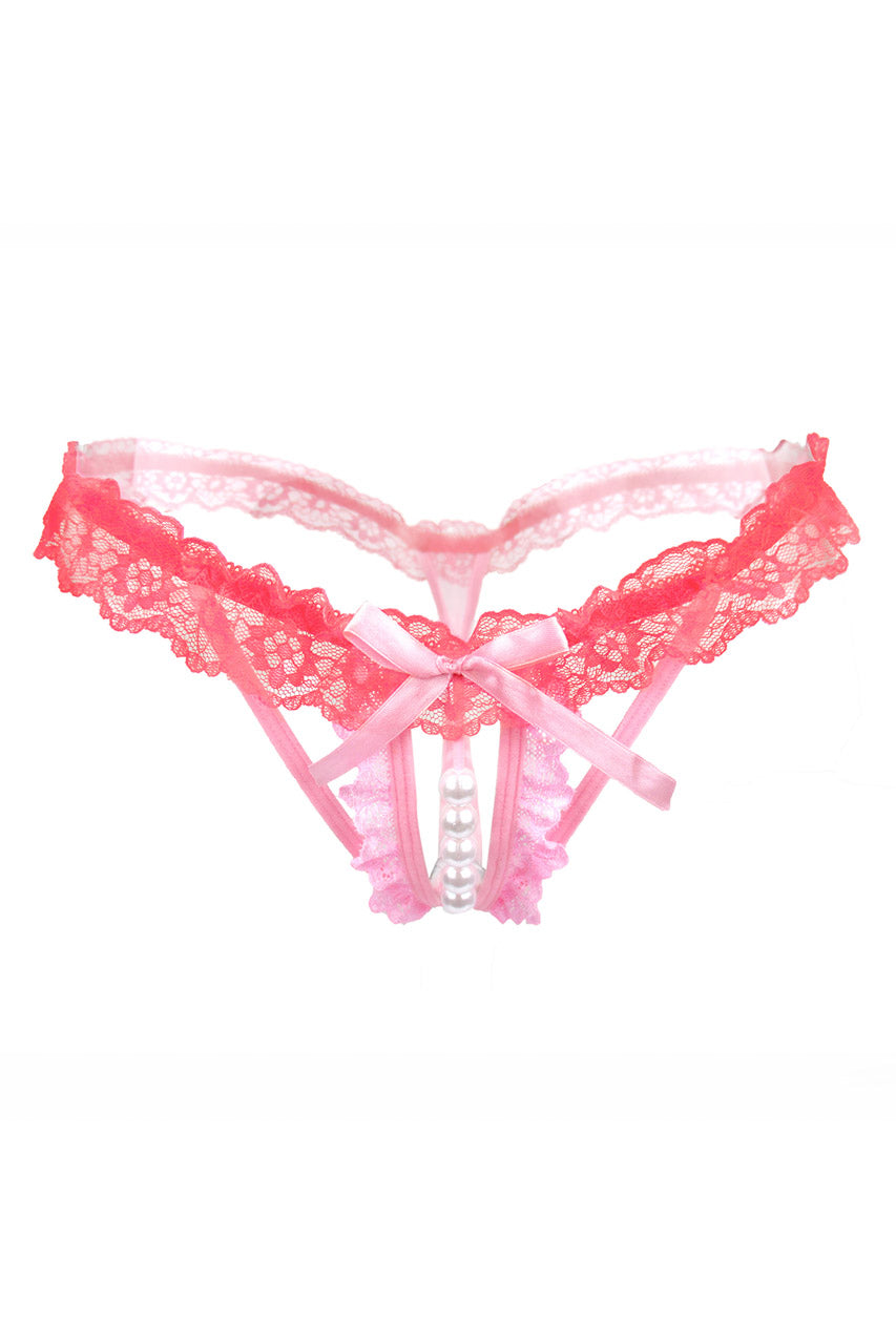 Flirty Ruffled Crotchless Pearl Thong