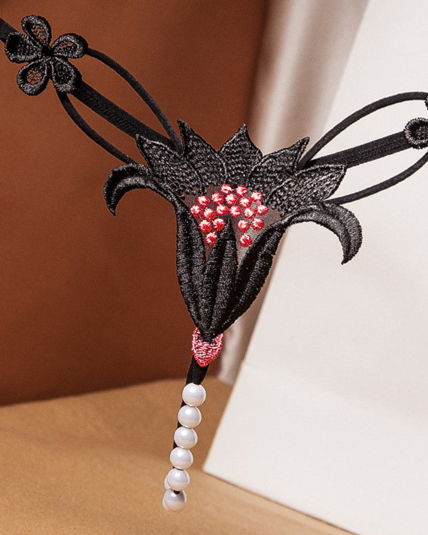 Embroidered Lily Crotchless Panty
