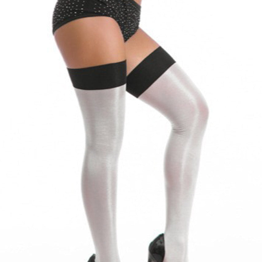 Shiny Contrast Thigh Highs