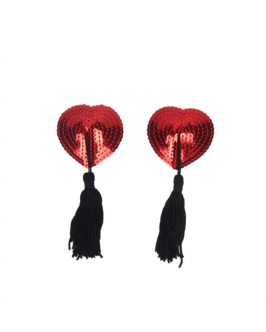Red Sequin Heart Tassel Pasties