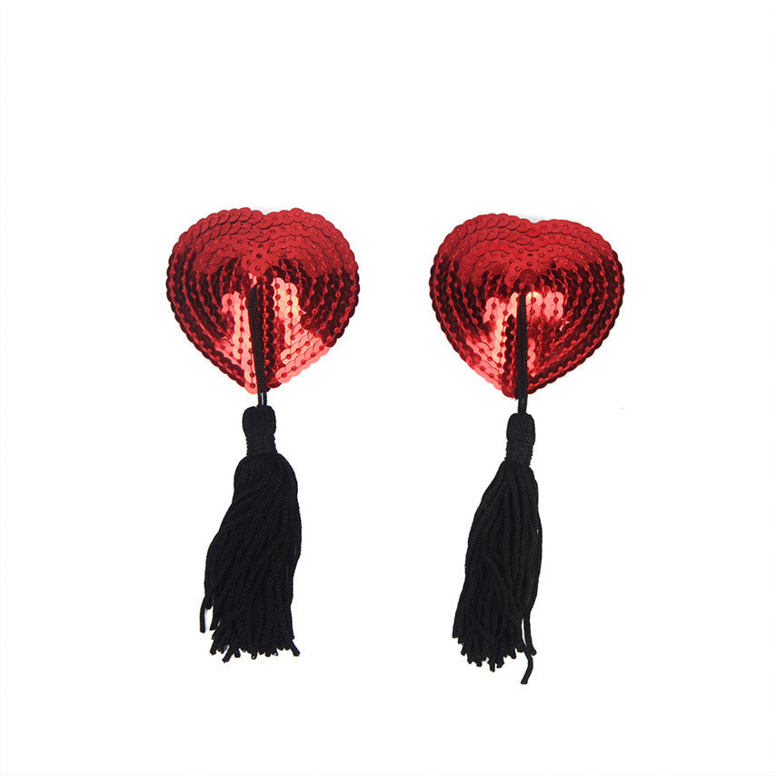 Red Sequin Heart Tassel Pasties