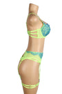 Neon Lace Bra and Garter Set