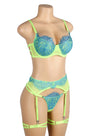 Neon Lace Bra and Garter Set