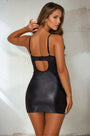 Black Faux Leather and Lace Chemise