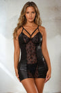 Black Faux Leather and Lace Chemise