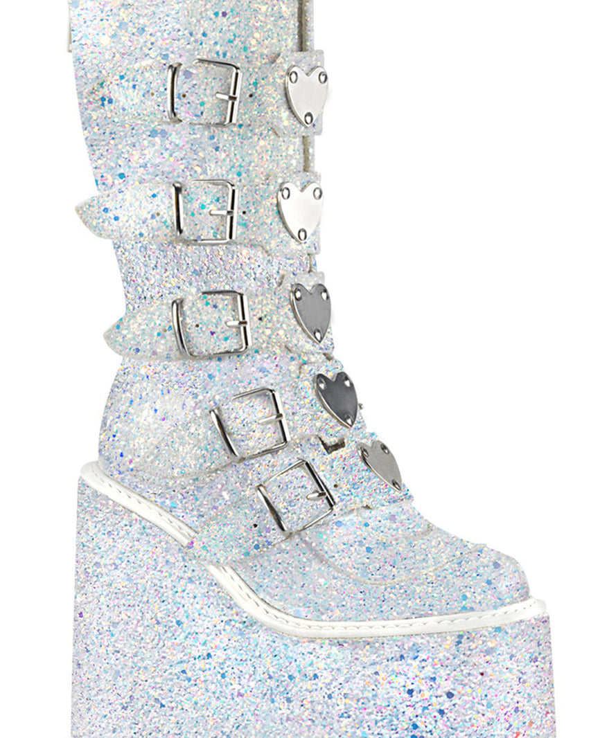 White Multi Glitter 5.5" Platform Mid-Calf Boots*