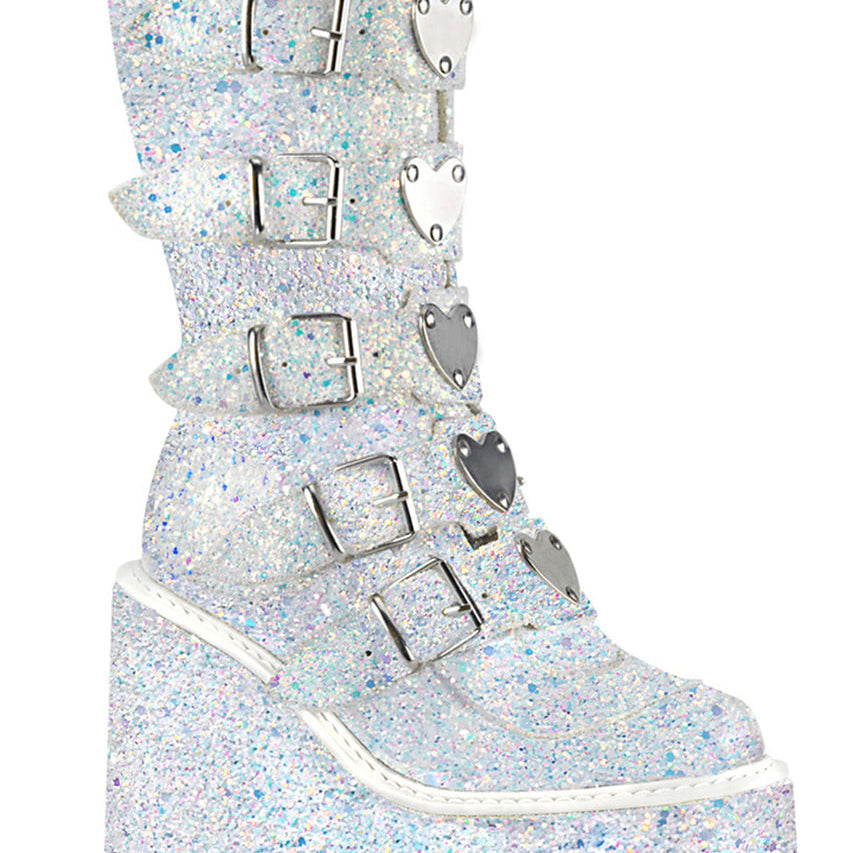 White Multi Glitter 5.5" Platform Mid-Calf Boots*