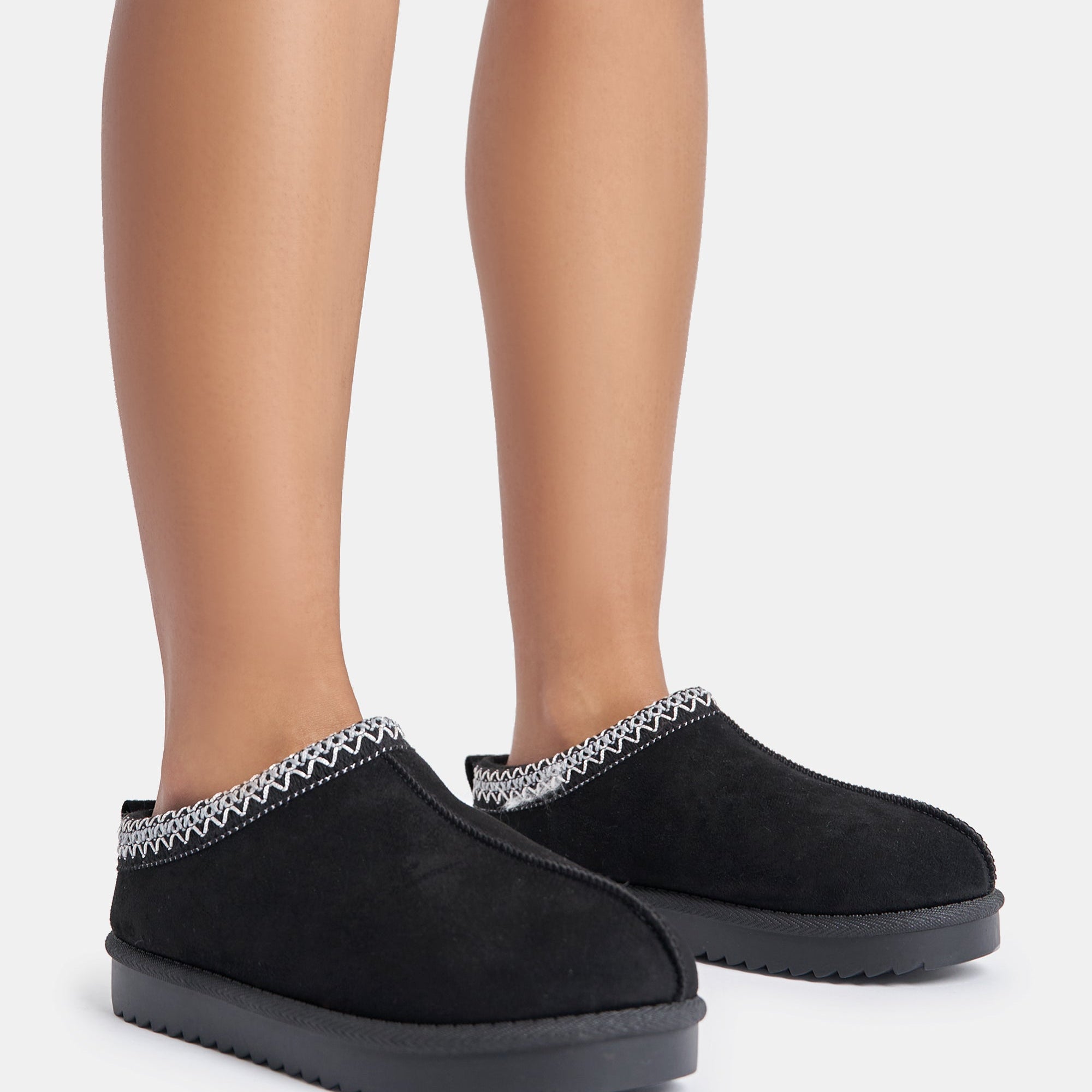 Tamsin Black Faux Suede Embroidered Slipper Boots