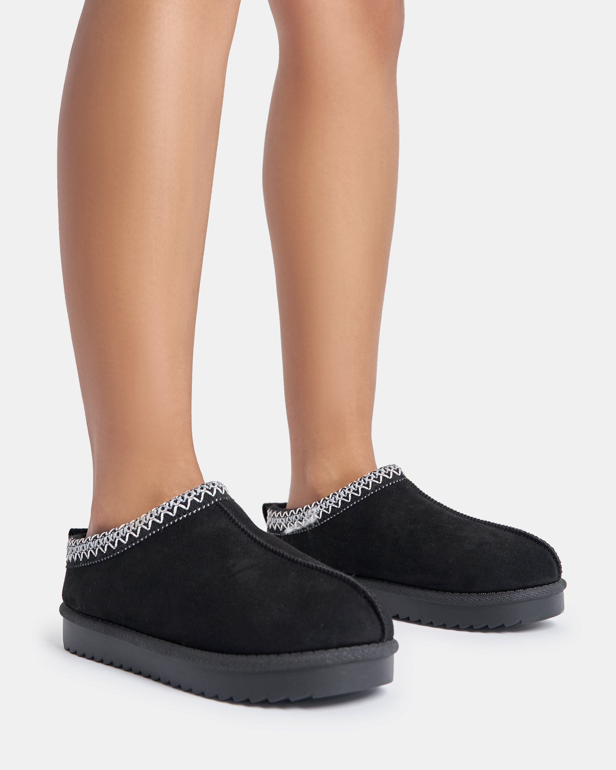 Tamsin Black Faux Suede Embroidered Slipper Boots