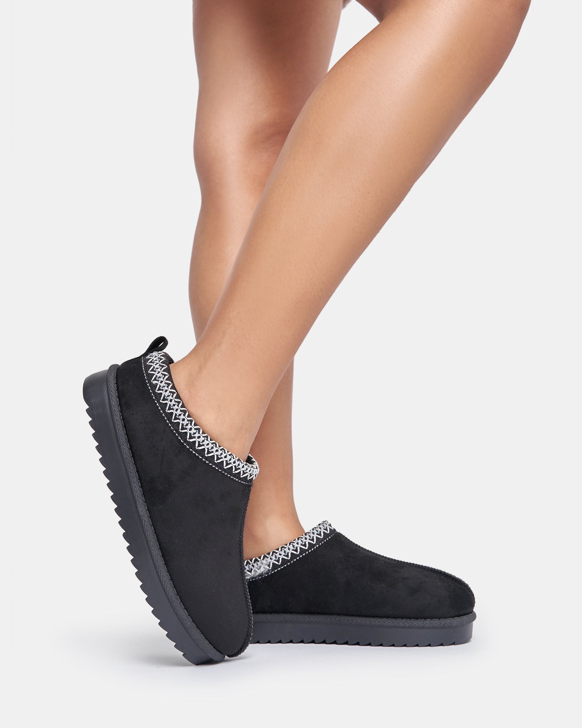 Tamsin Black Faux Suede Embroidered Slipper Boots