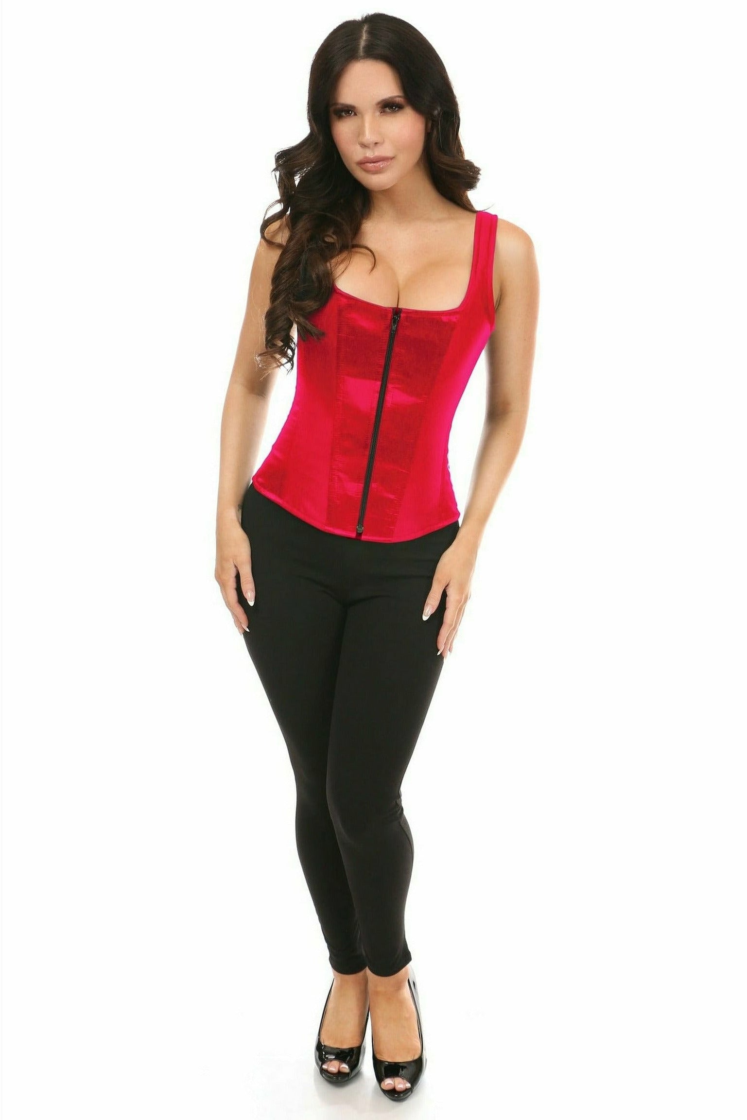 Red Satin Steel Boned Uniforming Corset with Straps