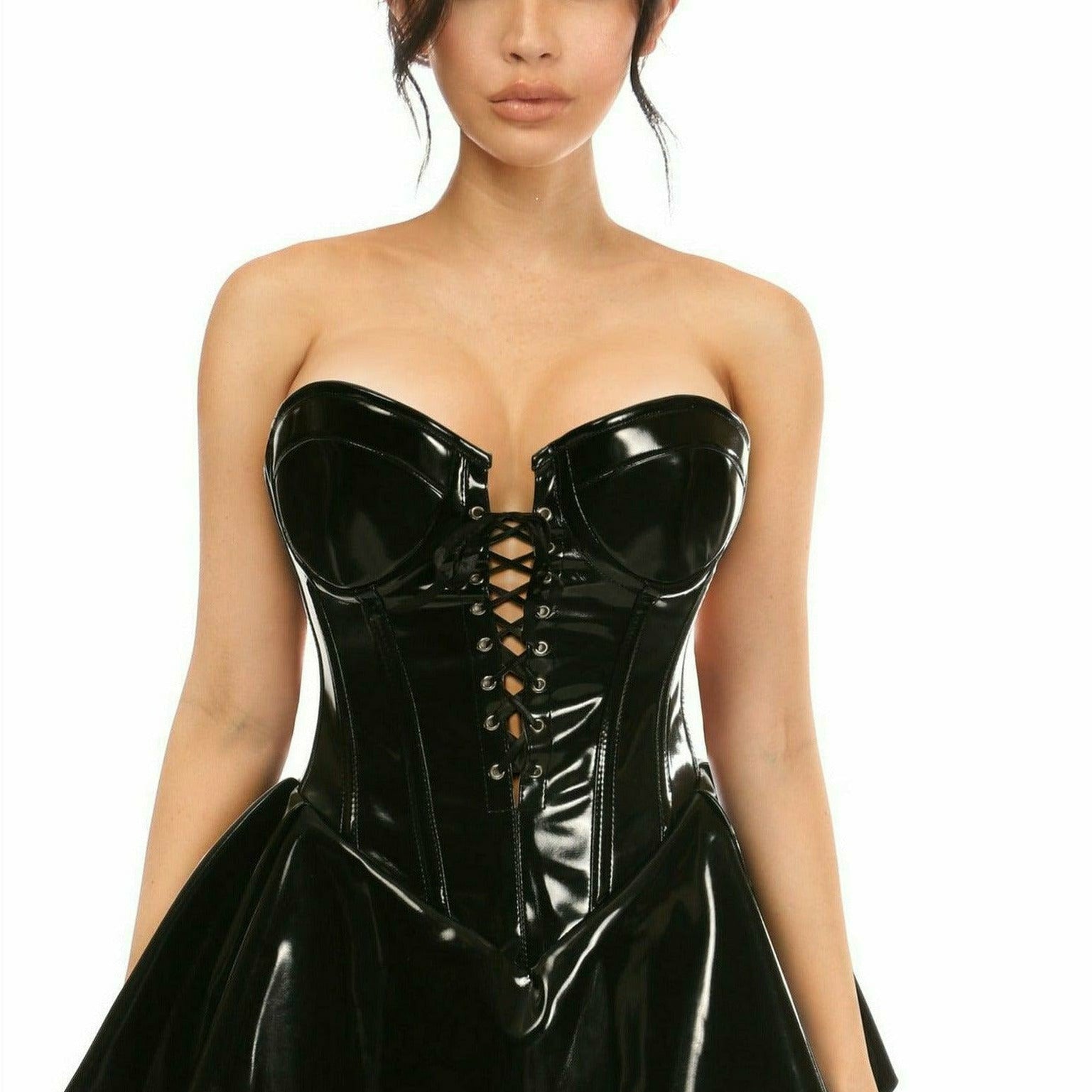 Black Patent Steel Boned Corset Dress