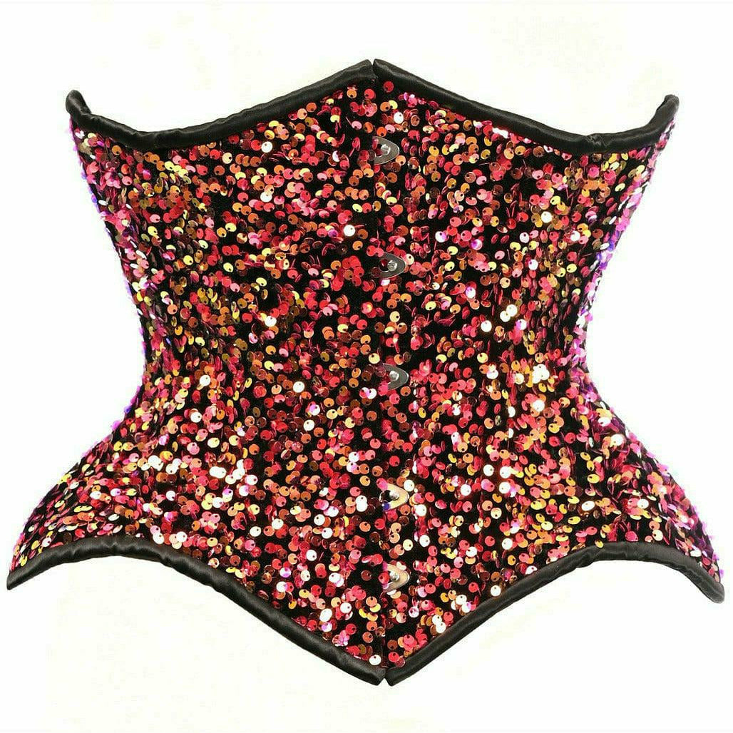 Multi Pink Sequin Curvy Cut Waist Cincher Corset