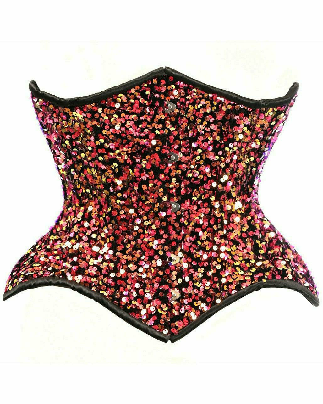 Multi Pink Sequin Curvy Cut Waist Cincher Corset