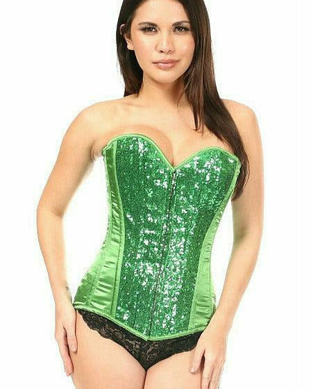 Green Sequin Steel Boned Corset
