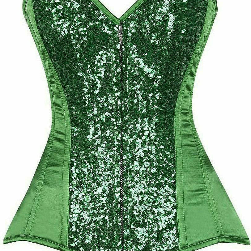 Green Sequin Steel Boned Corset