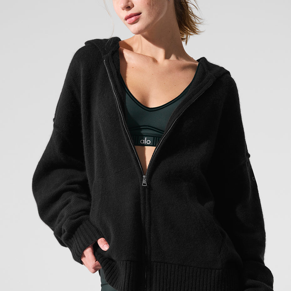 Wool Cashmere New Class Full Zip Hoodie - Black