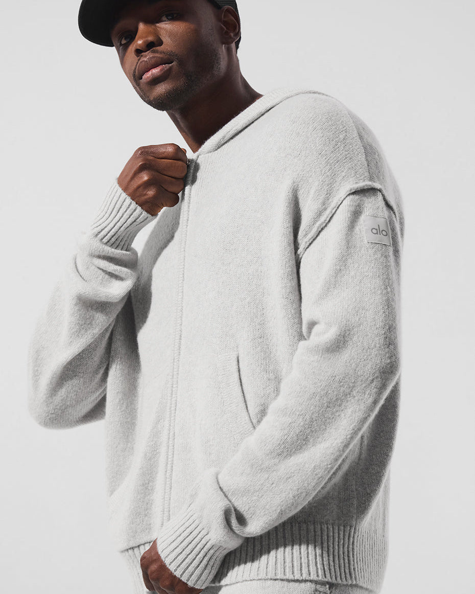 Wool Cashmere New Class Full Zip Hoodie - Pearl Grey Heather