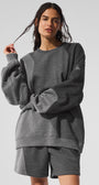 Make Waves Crew Neck Pullover - Dark Heather Grey Tonal