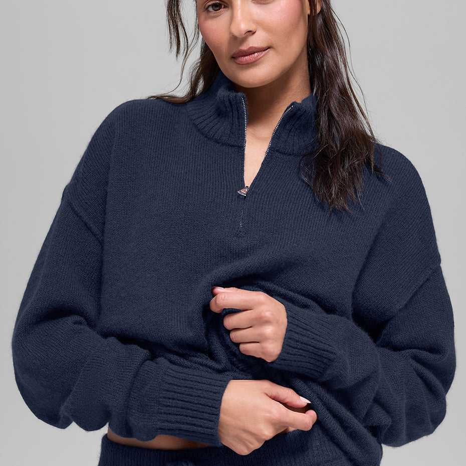 Wool Cashmere New Class 1/4 Zip Pullover - Navy