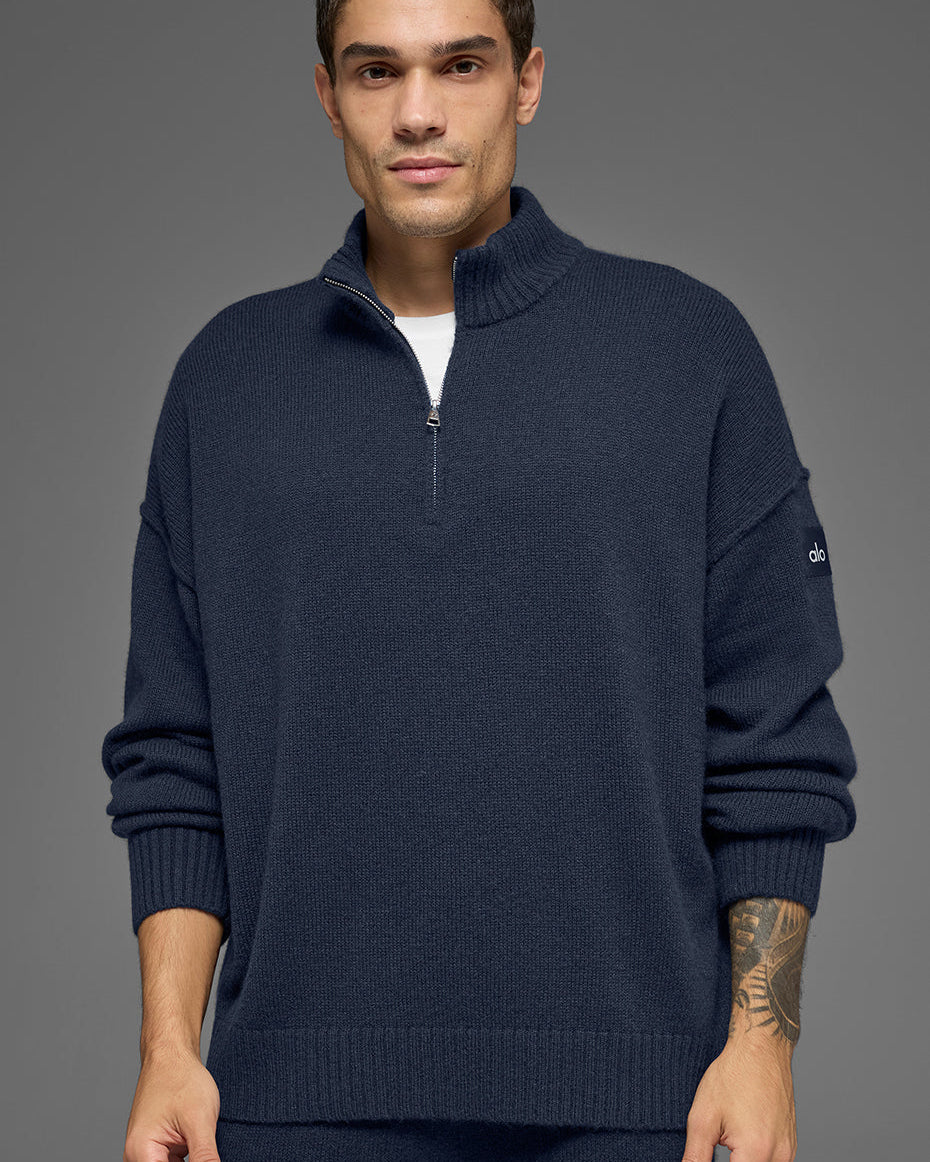 Wool Cashmere New Class 1/4 Zip Pullover - Navy