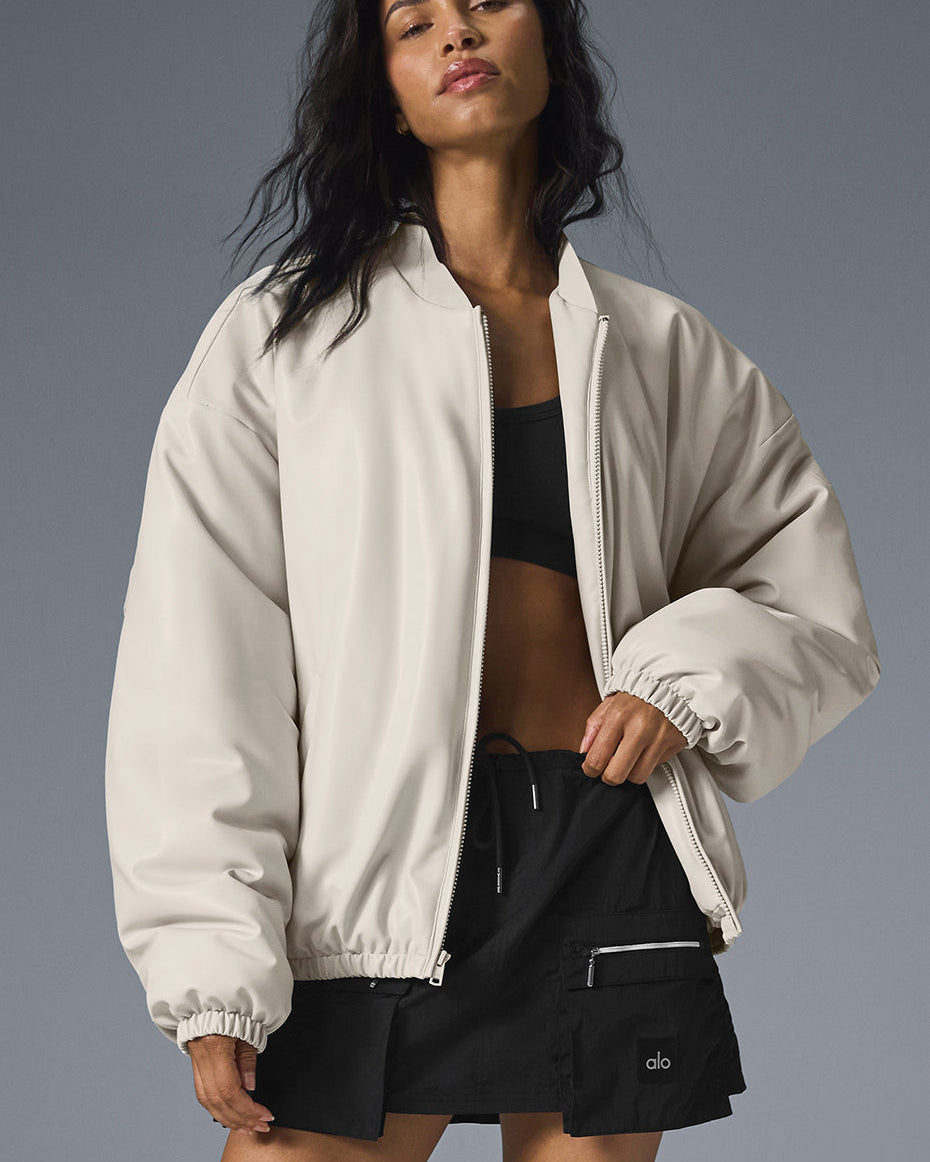 Faux Leather Premier Bomber - Bone