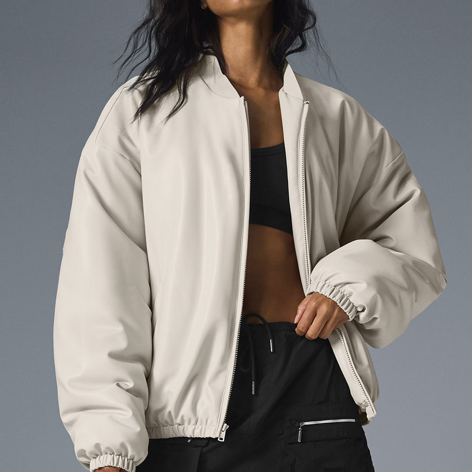 Faux Leather Premier Bomber - Bone