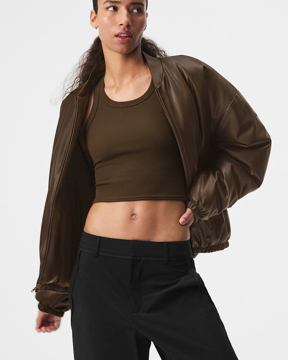 Faux Leather Premier Bomber - Espresso