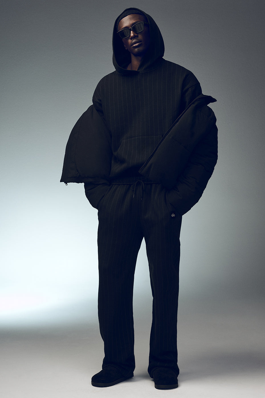 Pinstripe Straight Leg Sweatpant - Black Pinstripe