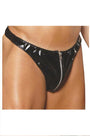 Men's Zip up Black Vinyl Thong