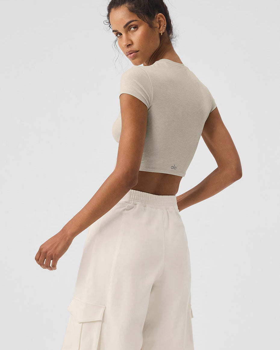 Alosoft Crop Finesse Short Sleeve - Oatmeal Heather