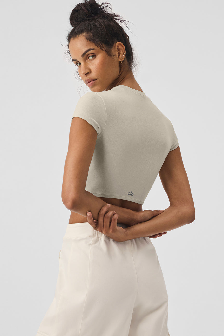 Alosoft Crop Finesse Short Sleeve - Oatmeal Heather