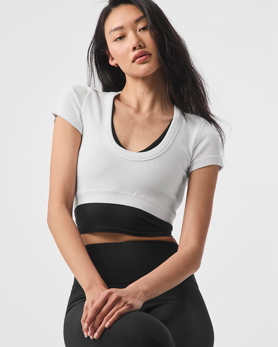 Seamless Ribbed Cropped Serene Short Sleeve - White