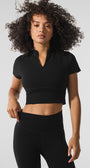 Seamless Winter Warm Plush Cropped Short Sleeve - Black