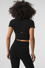 Seamless Winter Warm Plush Cropped Short Sleeve - Black