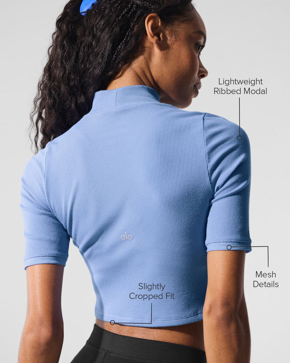 Ribbed Mesh Secret Short Sleeve - Crystal Clear Blue