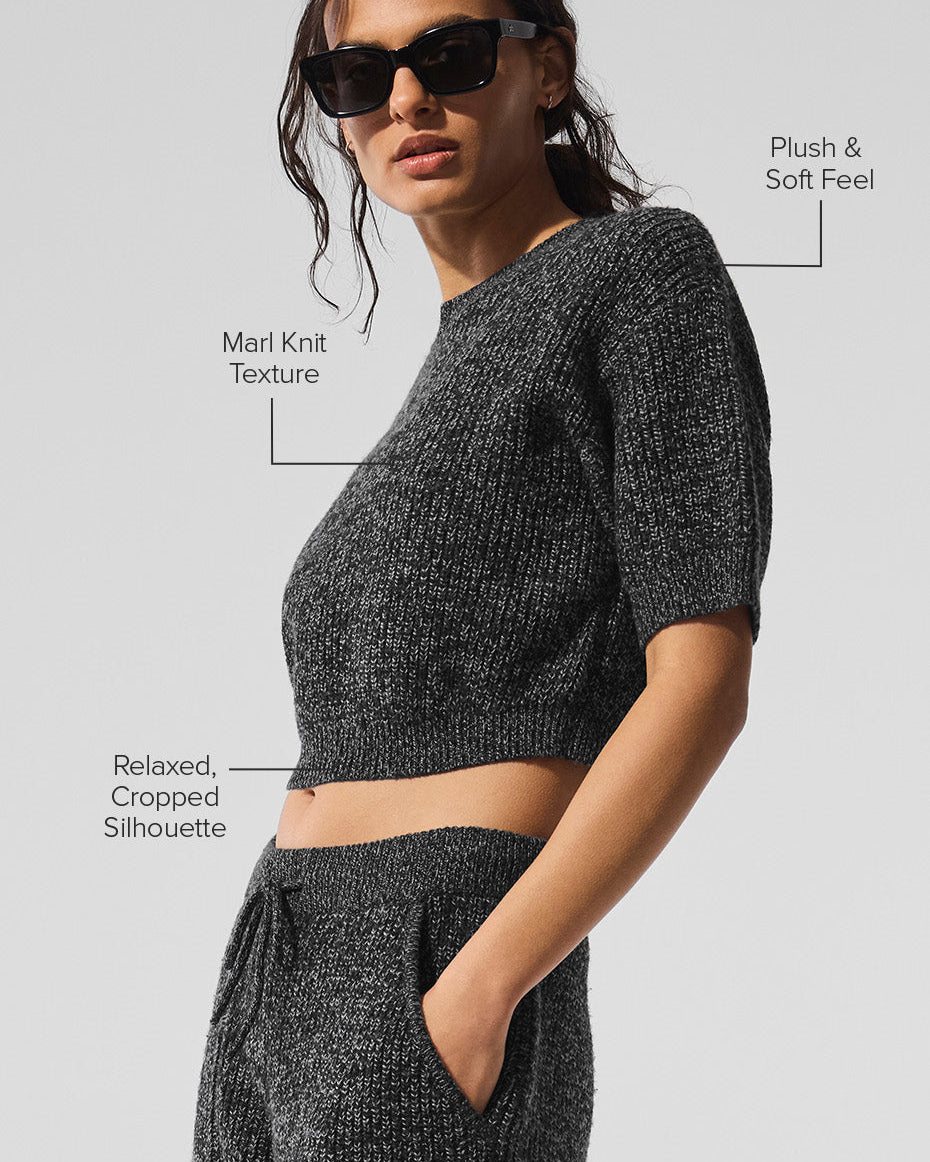 Marl Sweater Short Sleeve - Black Marl