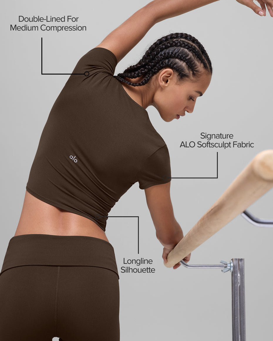 ALO Softsculpt Precision Short Sleeve Top - Espresso