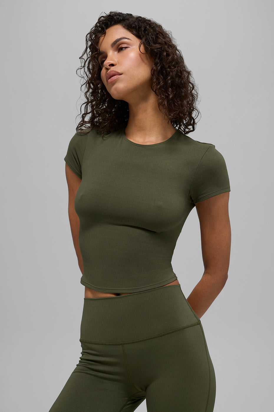 ALO Softsculpt Precision Short Sleeve Top - Green Olive